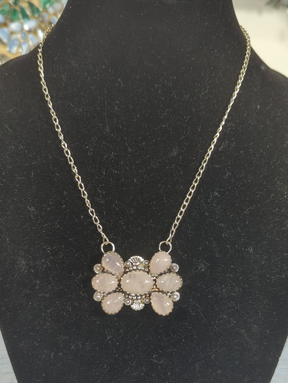 Rose Quartz 7 Stone Adjustable Necklace- 24 Inches at Full Extension-New